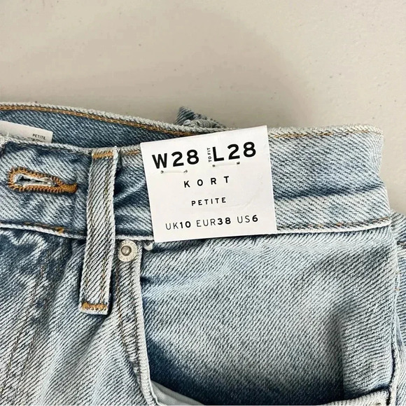 Topshop Asos Kort Petite Size 6/28 High Waist Wide Leg Light Blue Denim Jeans - Picture 3 of 9